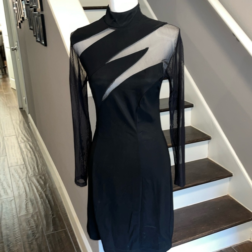 Carabella Head Turning Black Cocktail Dress. Extremely unique  Sheer top. S